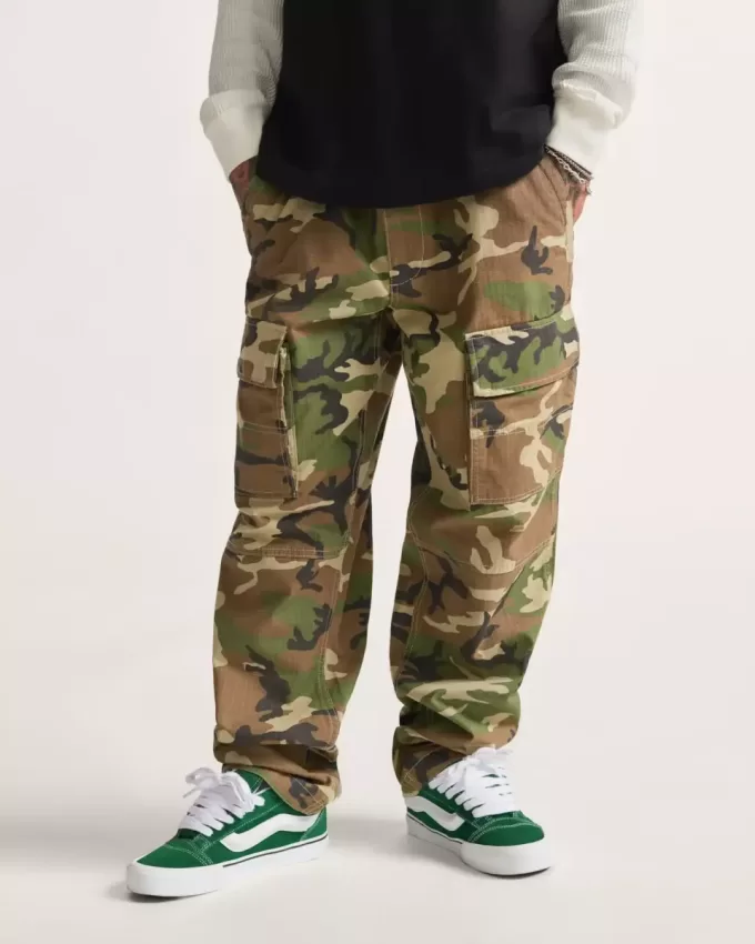Pantalones cargo holgados y cónicos de ripstop con efecto fatiga Pantalones cargo holgados y cónicos de ripstop con efecto fatiga