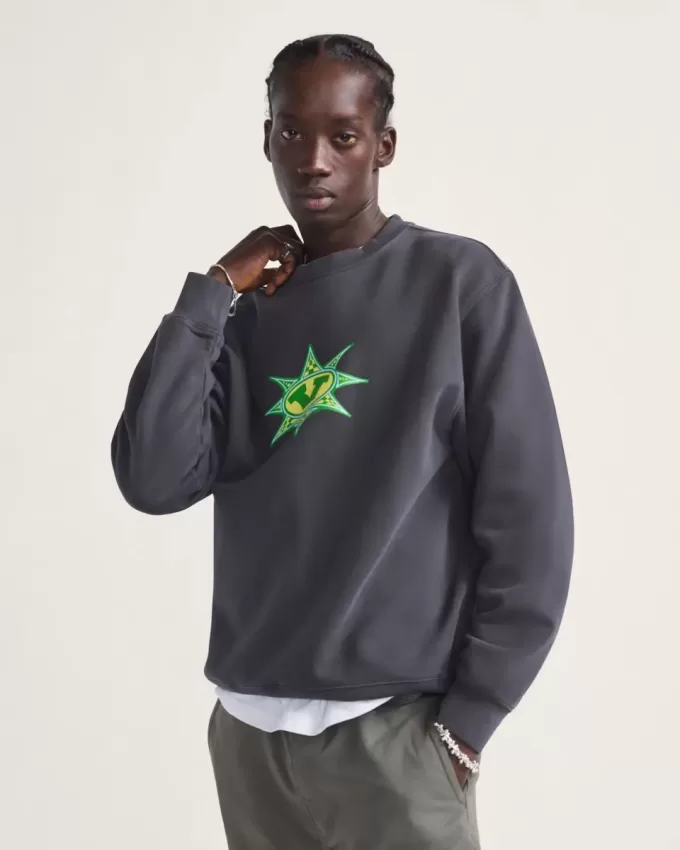 Sudadera con cuello redondo y estampado de cuadros de estrellas Sudadera con cuello redondo y estampado de cuadros de estrellas