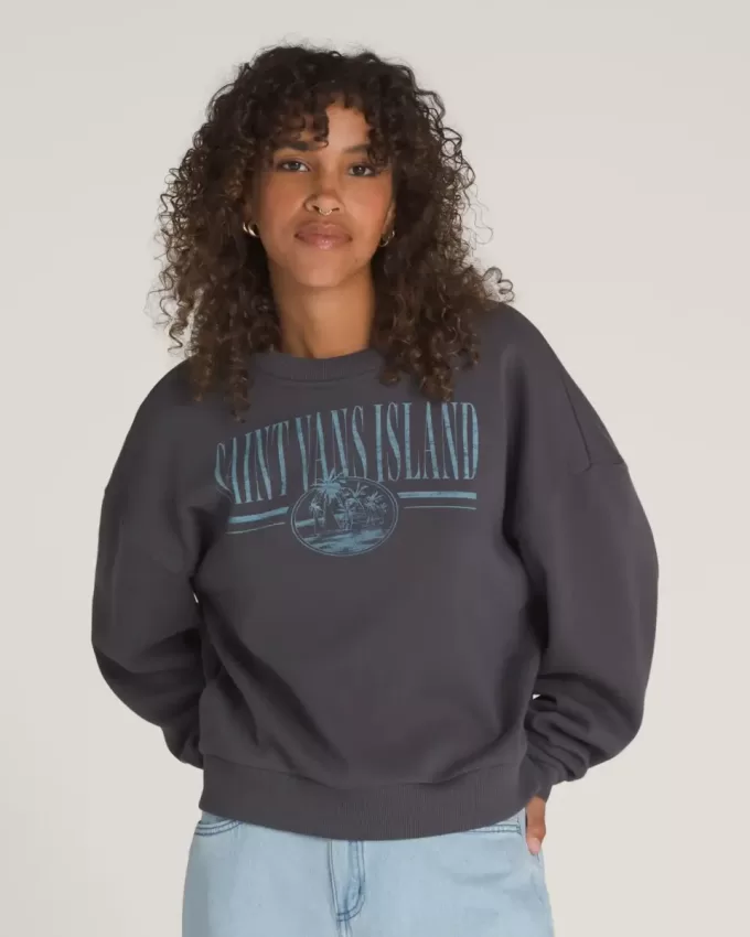 Sudadera con cuello redondo y gráfico de isla retro