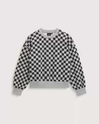 Sudadera retro con cuello redondo y estampado de cuadros