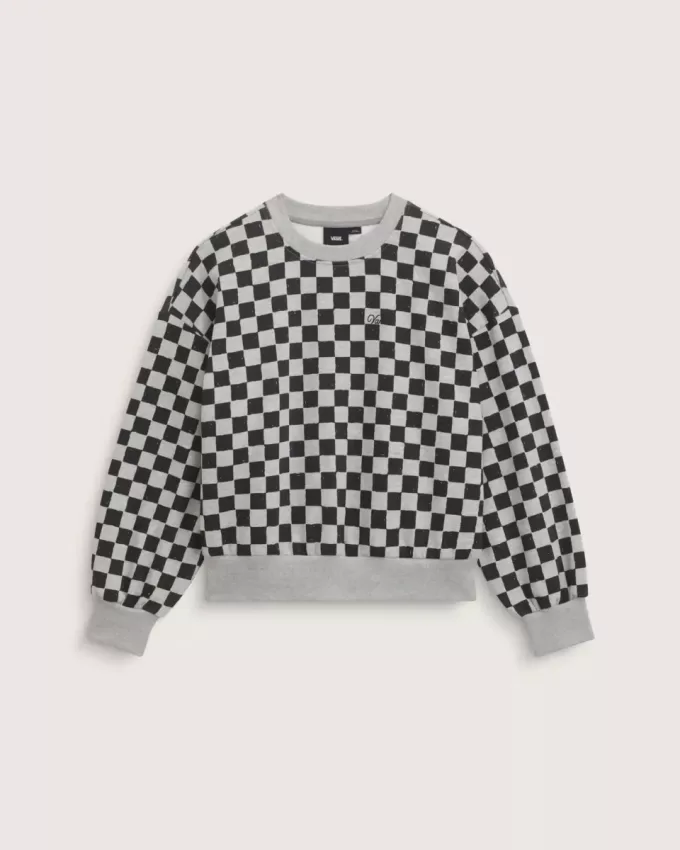 Sudadera retro con cuello redondo y estampado de cuadros