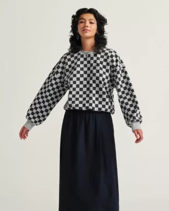 Sudadera retro con cuello redondo y estampado de cuadros