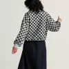 Sudadera retro con cuello redondo y estampado de cuadros