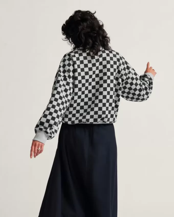 Sudadera retro con cuello redondo y estampado de cuadros