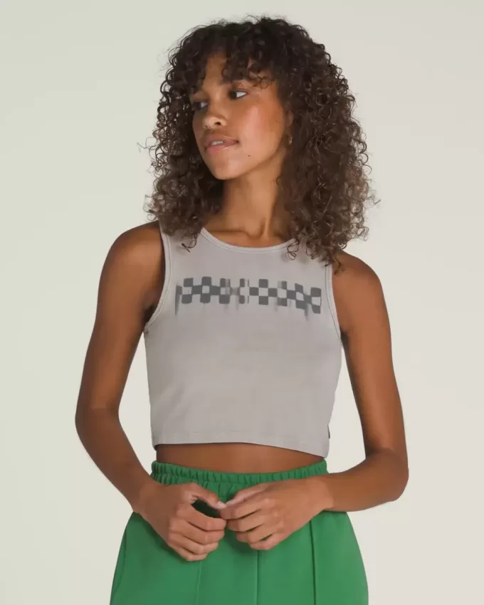 Top corto ajustado con estampado de cuadros