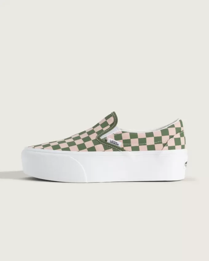 Zapato clásico de plataforma sin cordones con diseño de cuadros