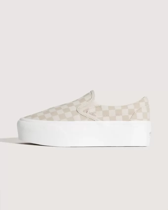 Zapato clásico de plataforma sin cordones con diseño de cuadros