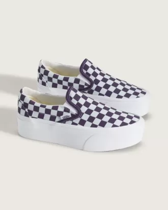 Zapato clásico de plataforma sin cordones con diseño de cuadros