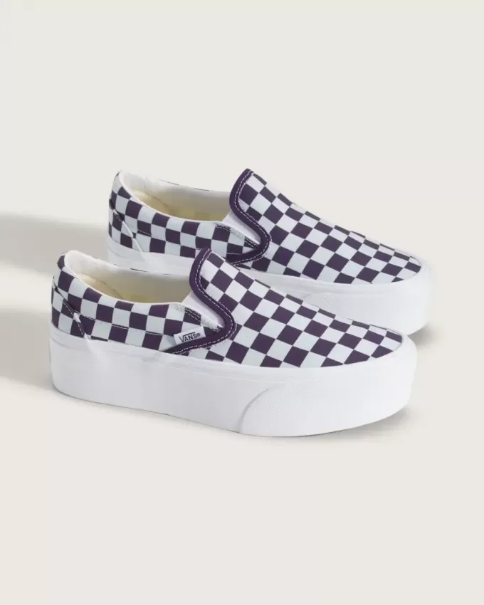 Zapato clásico de plataforma sin cordones con diseño de cuadros