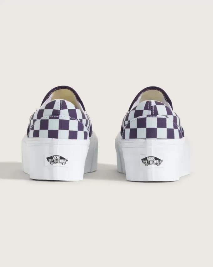 Zapato clásico de plataforma sin cordones con diseño de cuadros