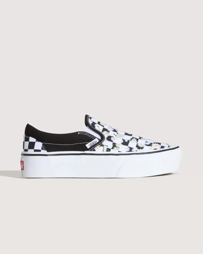 Zapato clásico de plataforma sin cordones con diseño de cuadros