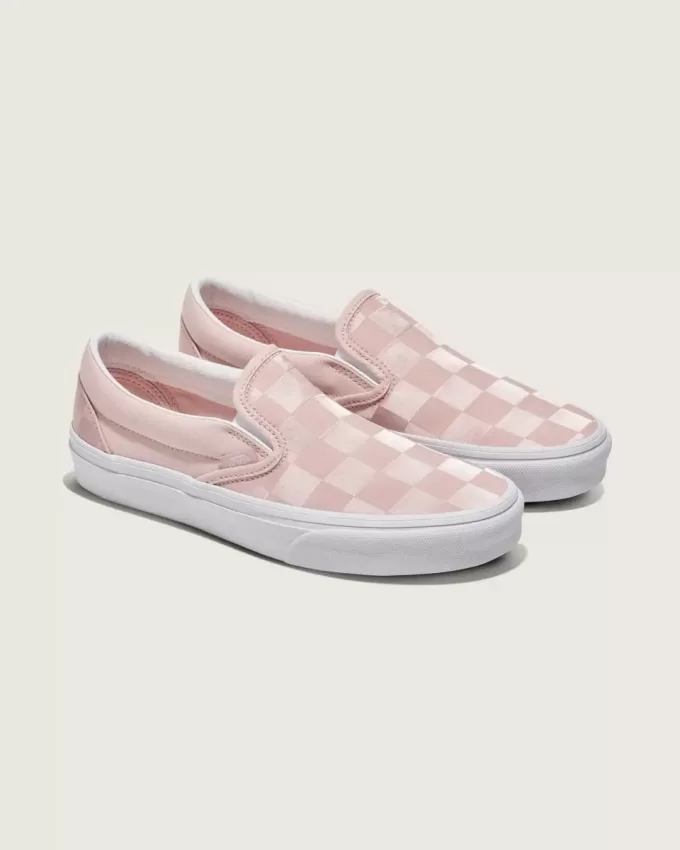 Zapato clásico de satén con diseño de cuadros y sin cordones