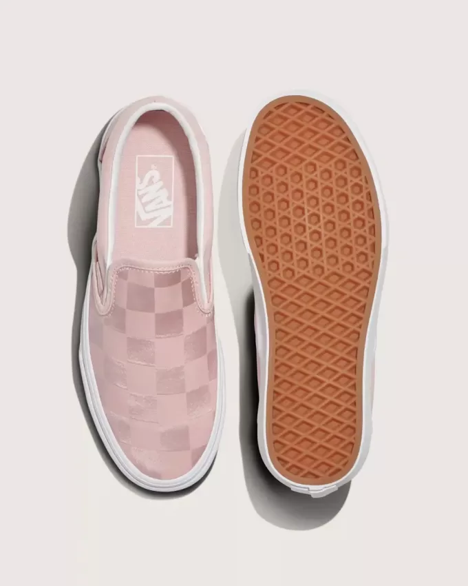 Zapato clásico de satén con diseño de cuadros y sin cordones