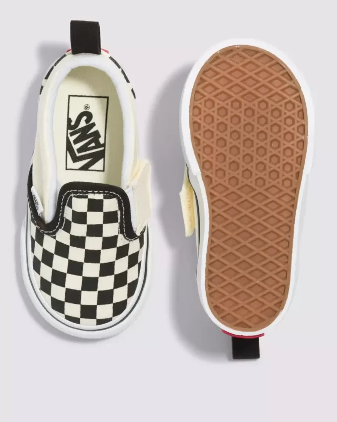 Zapato clásico sin cordones con diseño de cuadros en V para niños pequeños
