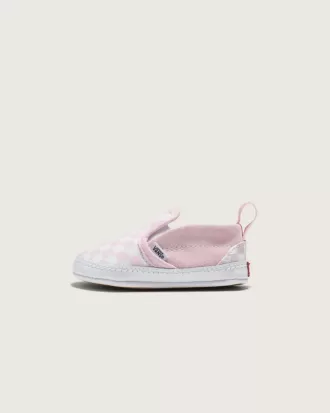 Zapato de cuna infantil sin cordones con diseño de cuadros en forma de V
