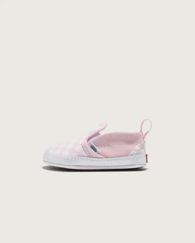 Zapato de cuna infantil sin cordones con diseño de cuadros en forma de V