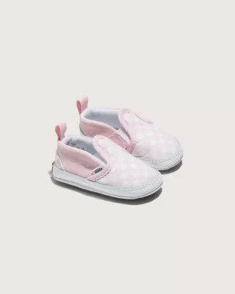 Zapato de cuna infantil sin cordones con diseño de cuadros en forma de V