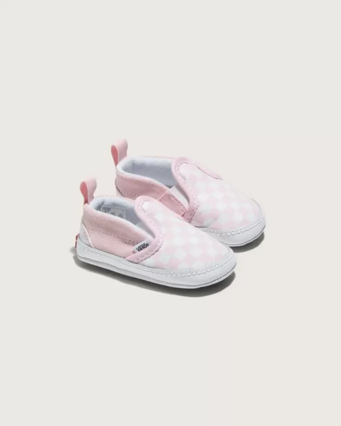 Zapato de cuna infantil sin cordones con diseño de cuadros en forma de V