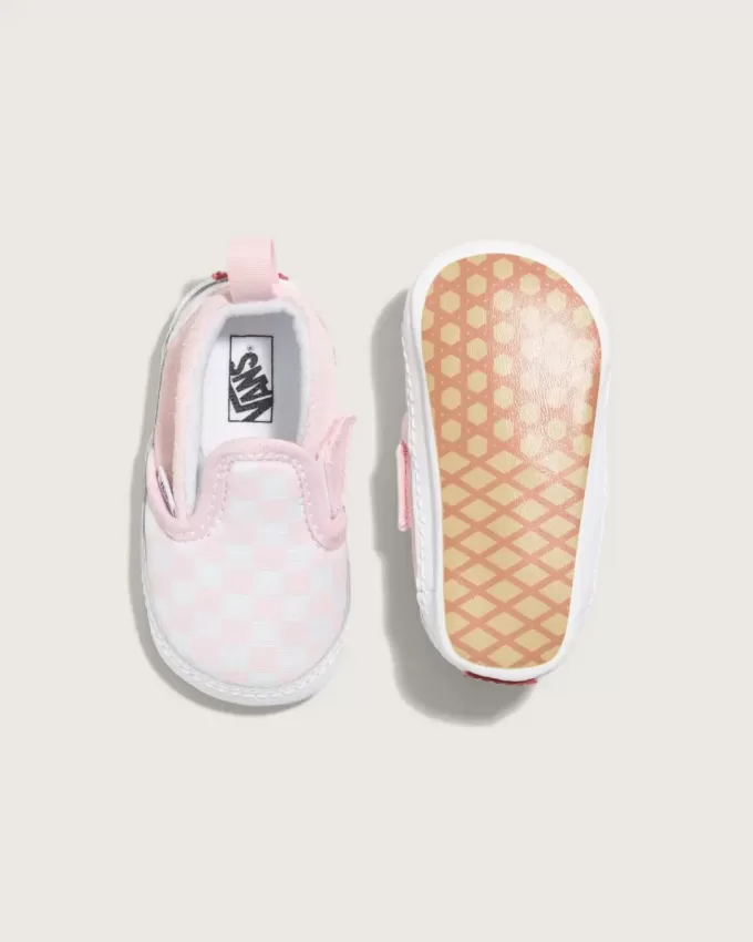 Zapato de cuna infantil sin cordones con diseño de cuadros en forma de V