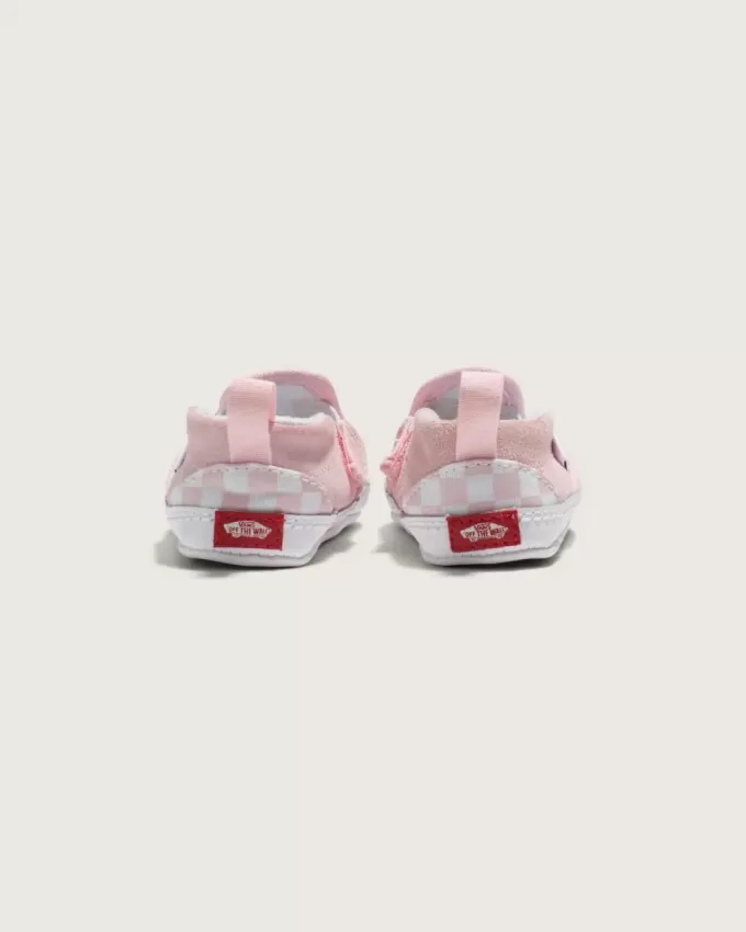 Zapato de cuna infantil sin cordones con diseño de cuadros en forma de V