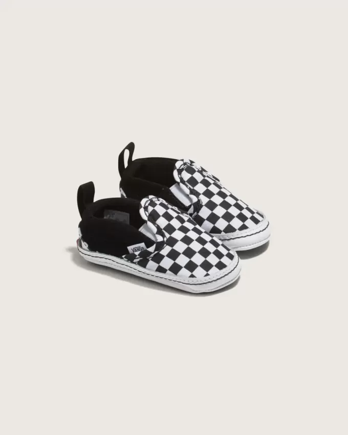 Zapato de cuna infantil sin cordones con diseño de cuadros en V